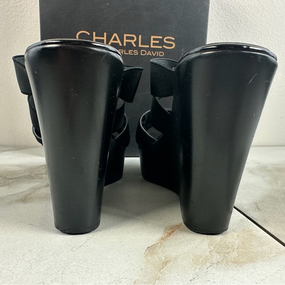 Charles by Charles David Farther Black Platform Wedge Sandals, Sz 6 - Picture 8 of 16